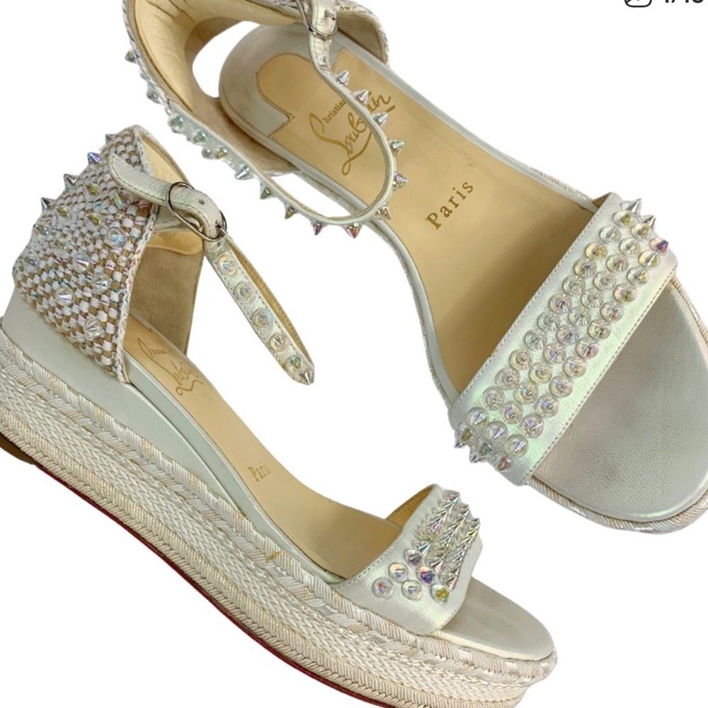 Christian Louboutin Cream Studded Espadrille Wedges
